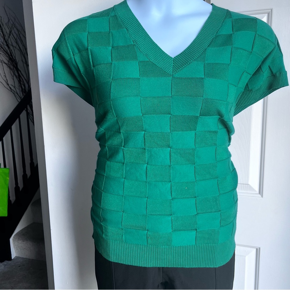 Lemon Green Checkered V-Neck Sweater Vest